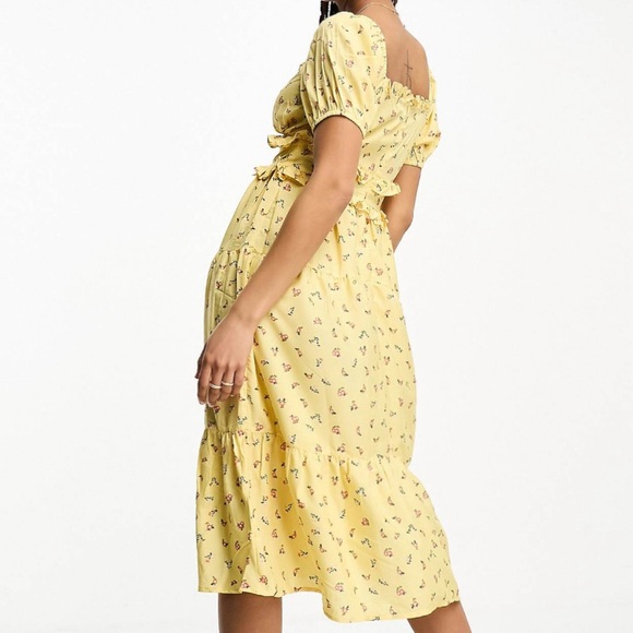 🌟5 for $25🌟 NWOT ASOS Influence tiered ruffle smock dress in yellow floral print - Picture 4 of 8